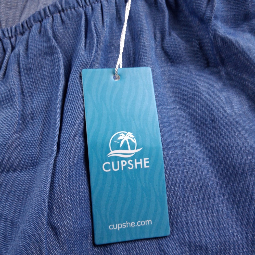 NWT Cupshe Jumpsuit Womens XL Blue Wide Leg Adjustable Strap Chambray Romper - Picture 6 of 10